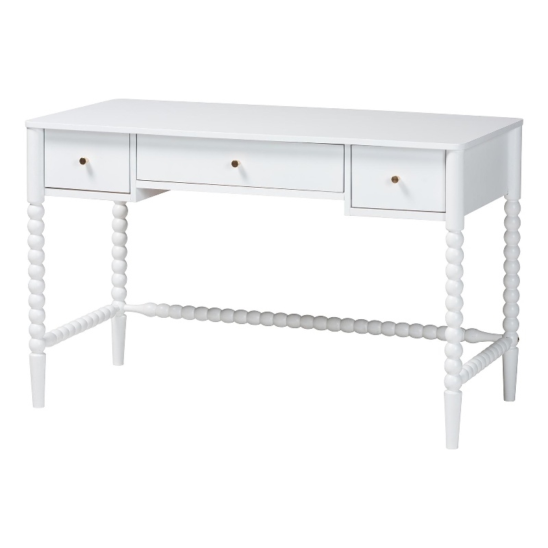 Baxton Studio Lucera Bobbin Writing Desk 3-Drawer Home Office Desk White