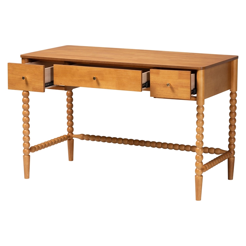 Baxton Studio Lucera Bobbin Writing Desk 3-Drawer Home Office Desk Oak Brown