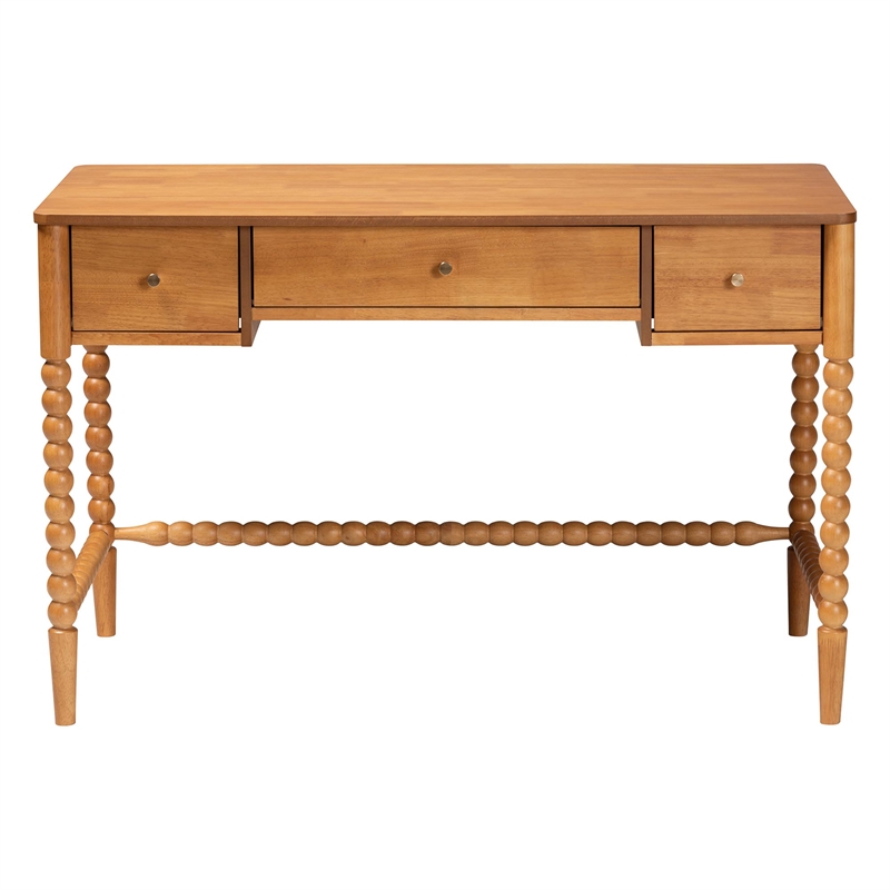 Baxton Studio Lucera Bobbin Writing Desk 3-Drawer Home Office Desk Oak Brown
