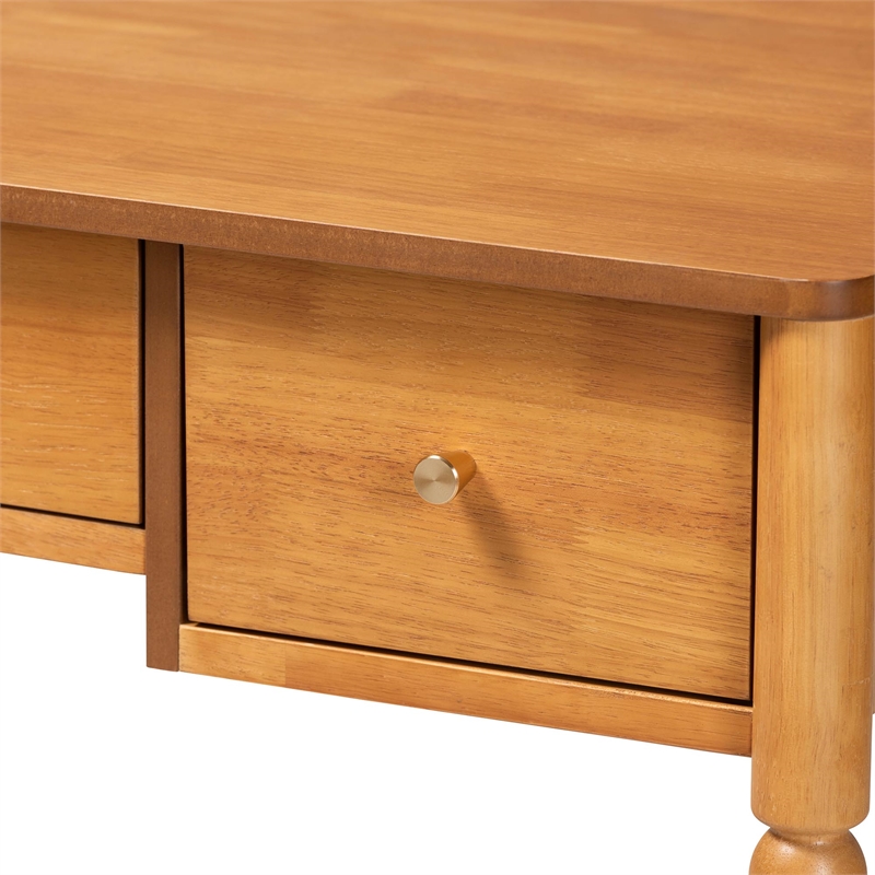 Baxton Studio Lucera Bobbin Writing Desk 3-Drawer Home Office Desk Oak Brown