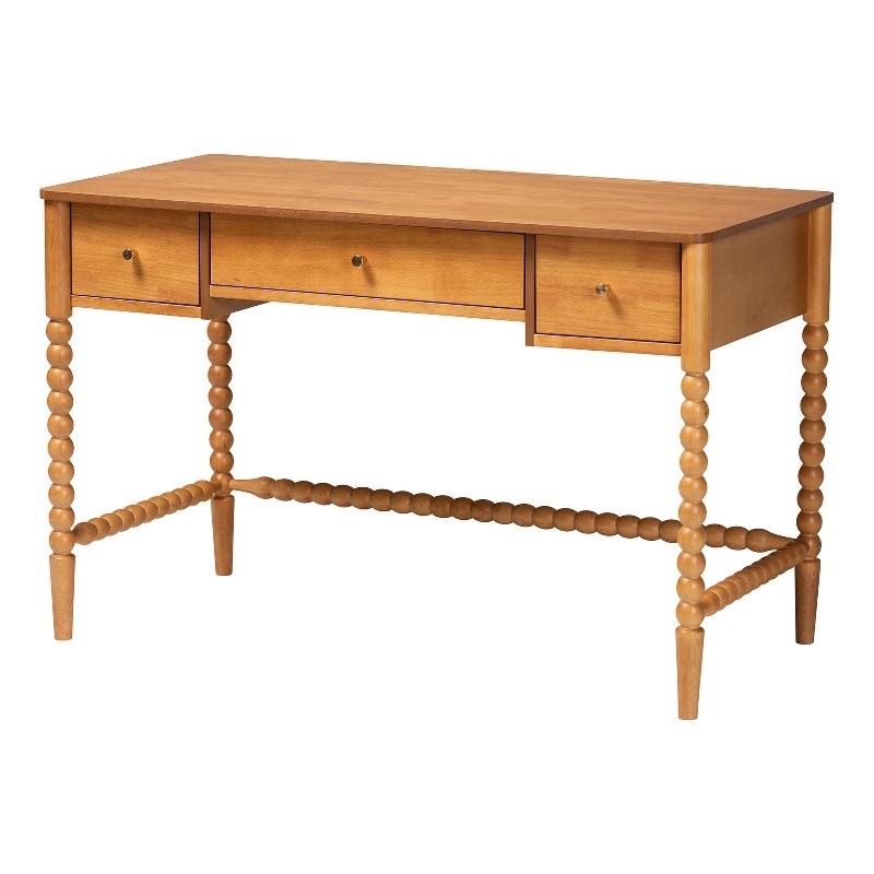 Baxton Studio Lucera Bobbin Writing Desk 3-Drawer Home Office Desk Oak Brown