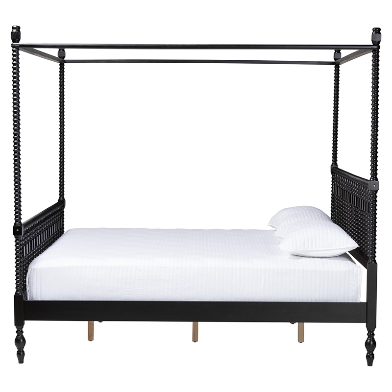 Baxton Studio Callison Spindle Canopy Bed Frame with Headboard Black King