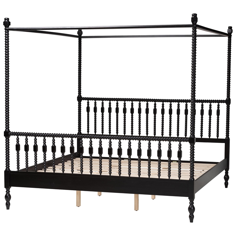 Baxton Studio Callison Spindle Canopy Bed Frame with Headboard Black King