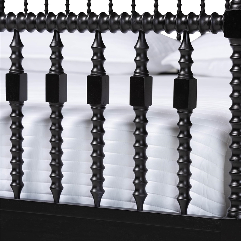 Baxton Studio Callison Spindle Canopy Bed Frame with Headboard Black King