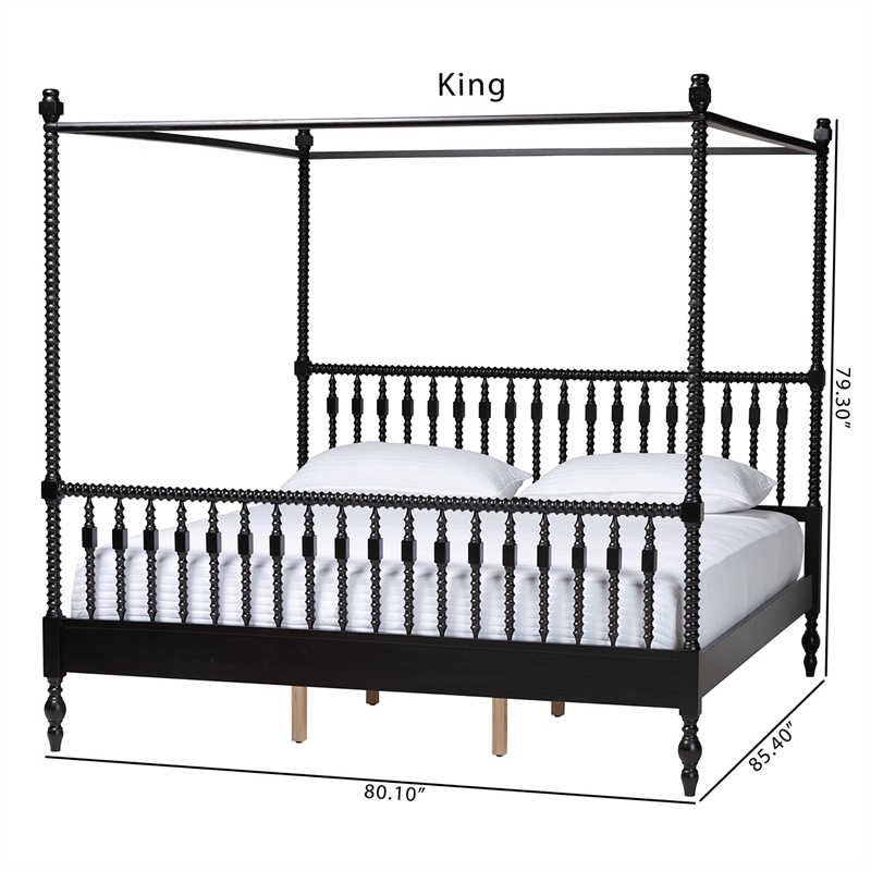 Baxton Studio Callison Spindle Canopy Bed Frame with Headboard Black King