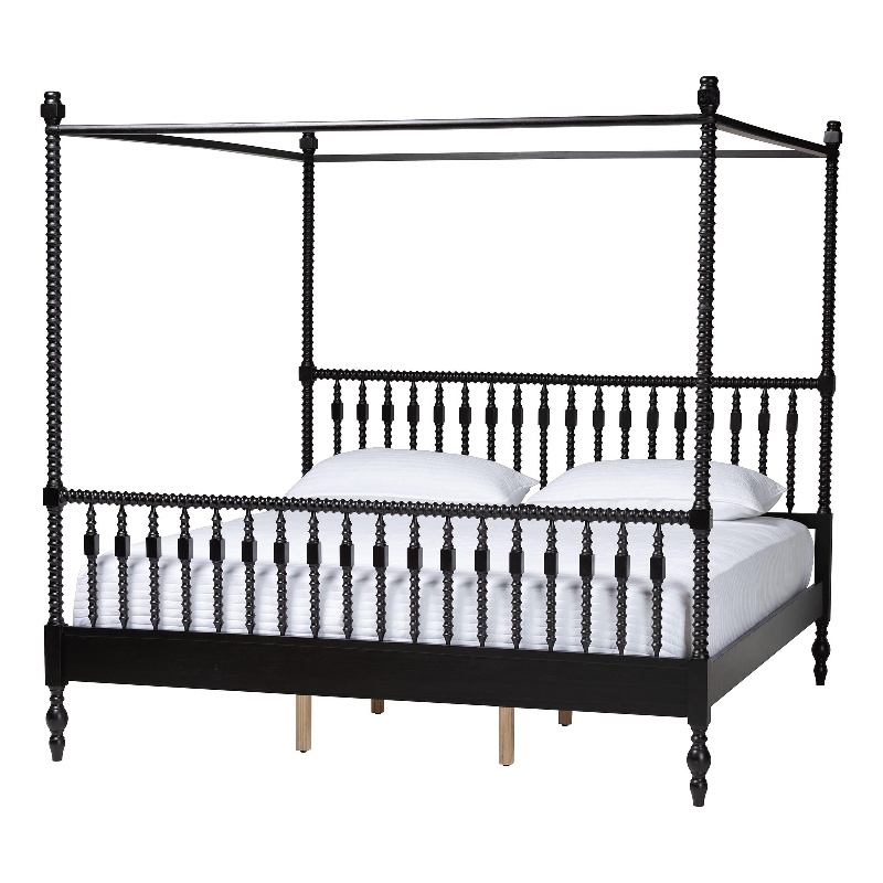 Baxton Studio Callison Spindle Canopy Bed Frame with Headboard Black King