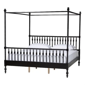 Baxton Studio Callison Spindle Canopy Bed Frame with Headboard Black King