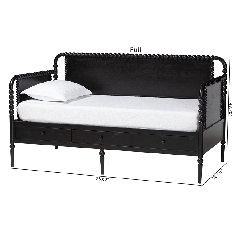 Baxton Studio Lucera 3-Drawer Daybed with Bobbin Frame Full Black