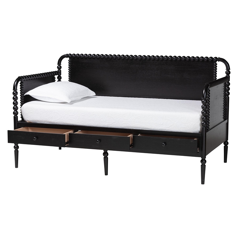 Baxton Studio Lucera 3-Drawer Daybed with Bobbin Frame Twin Black