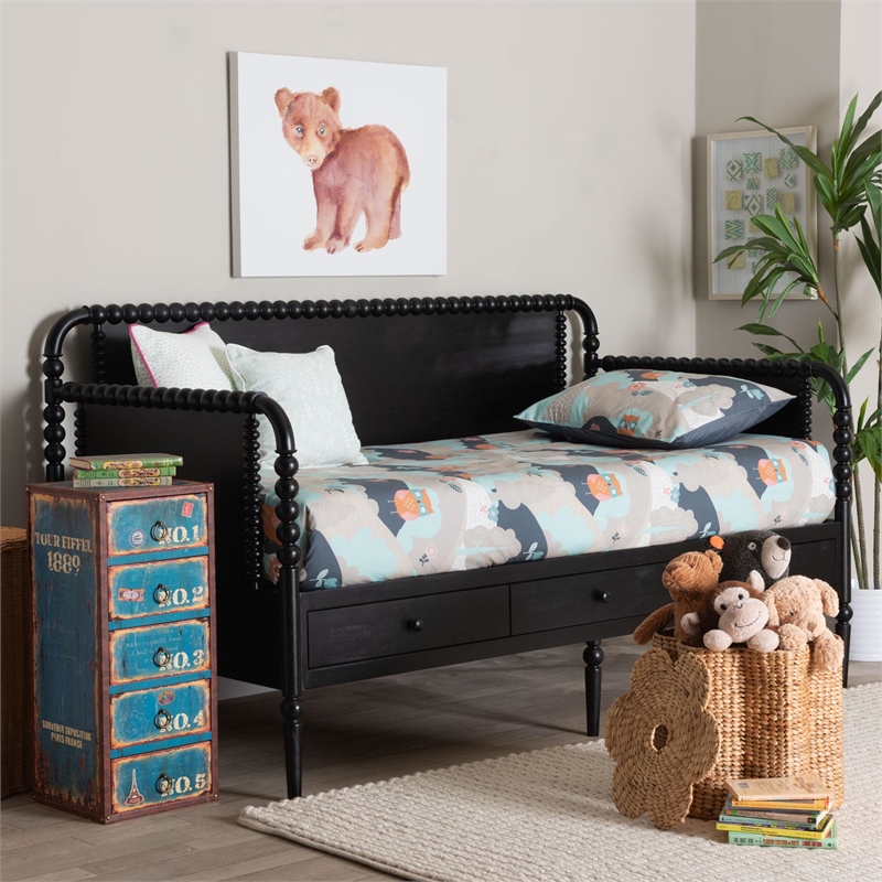 Baxton Studio Lucera 3-Drawer Daybed with Bobbin Frame Twin Black
