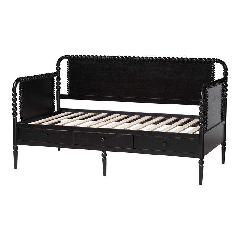 Baxton Studio Lucera 3-Drawer Daybed with Bobbin Frame Twin Black