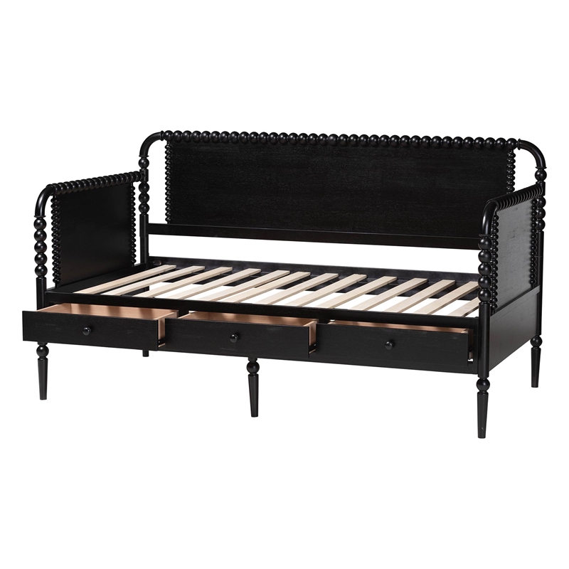 Baxton Studio Lucera 3-Drawer Daybed with Bobbin Frame Twin Black