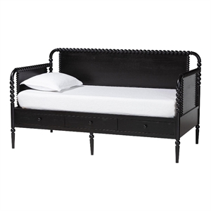 Baxton Studio Lucera 3-Drawer Daybed with Bobbin Frame Twin Black