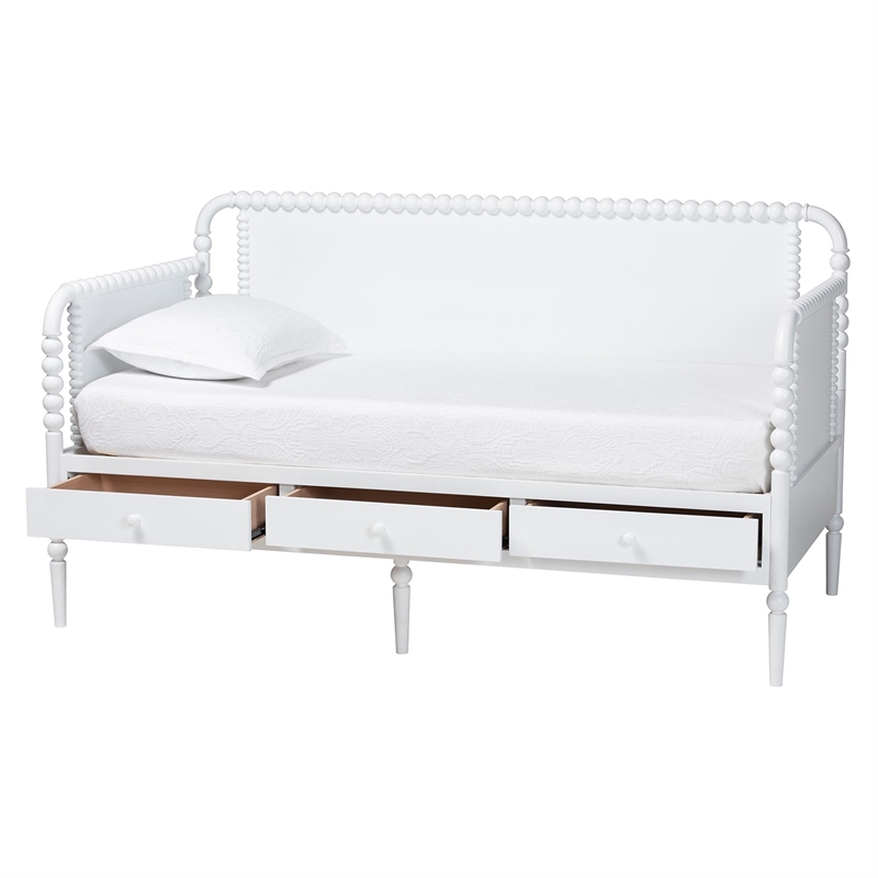 Baxton Studio Lucera 3-Drawer Daybed with Bobbin Frame Full White