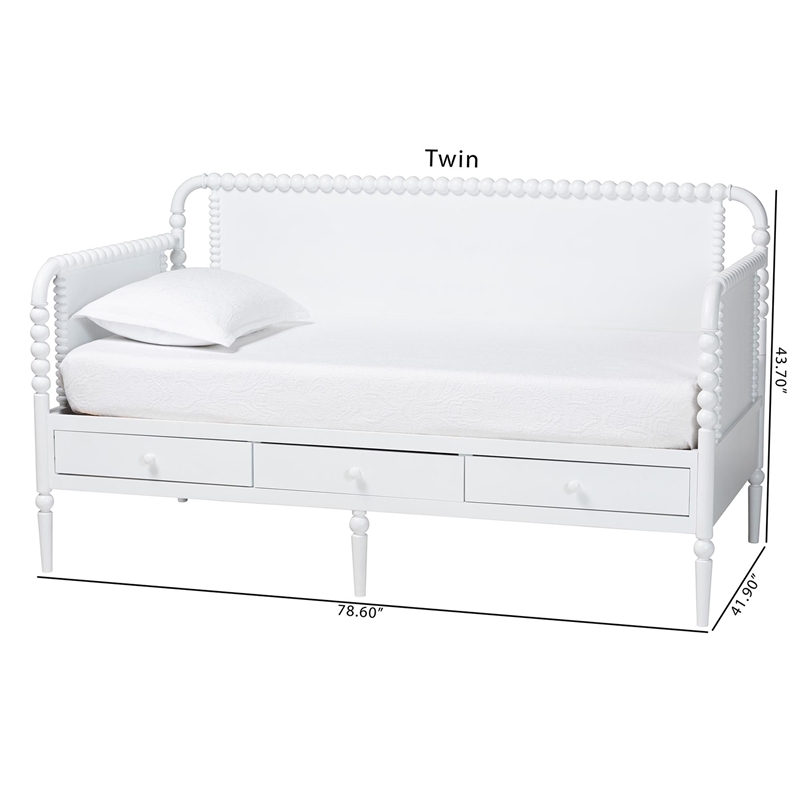 Baxton Studio Lucera 3-Drawer Daybed with Bobbin Frame Full White