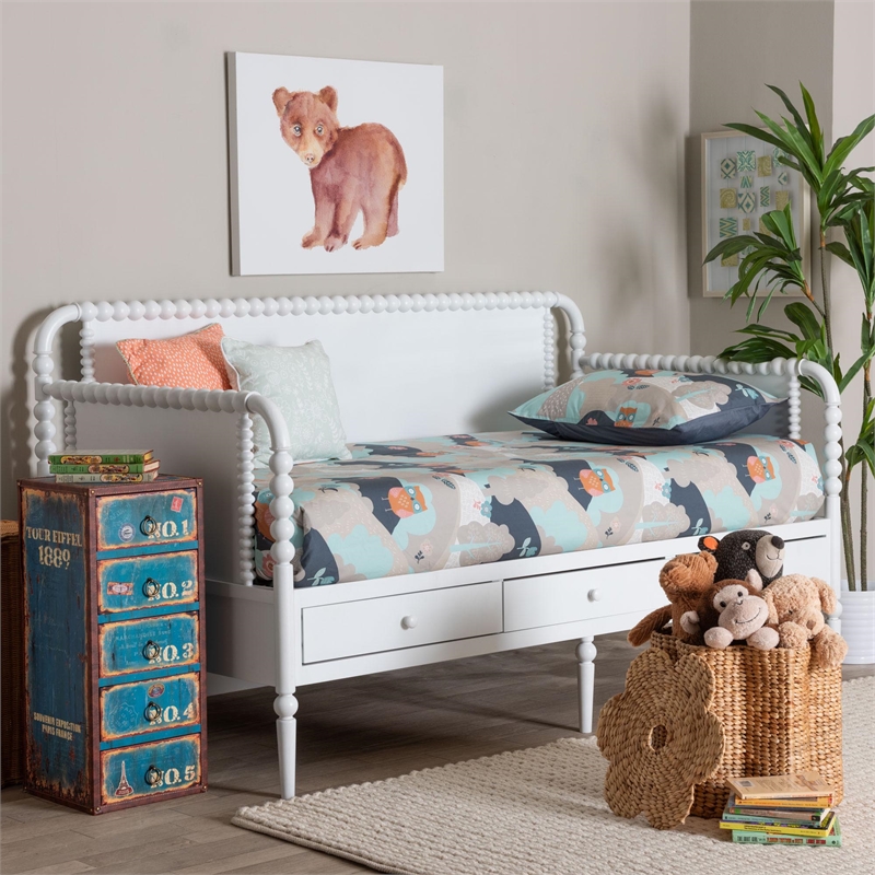 Baxton Studio Lucera 3-Drawer Daybed with Bobbin Frame Twin White