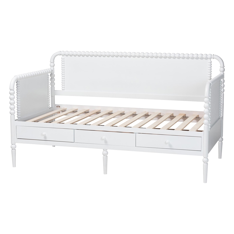 Baxton Studio Lucera 3-Drawer Daybed with Bobbin Frame Twin White