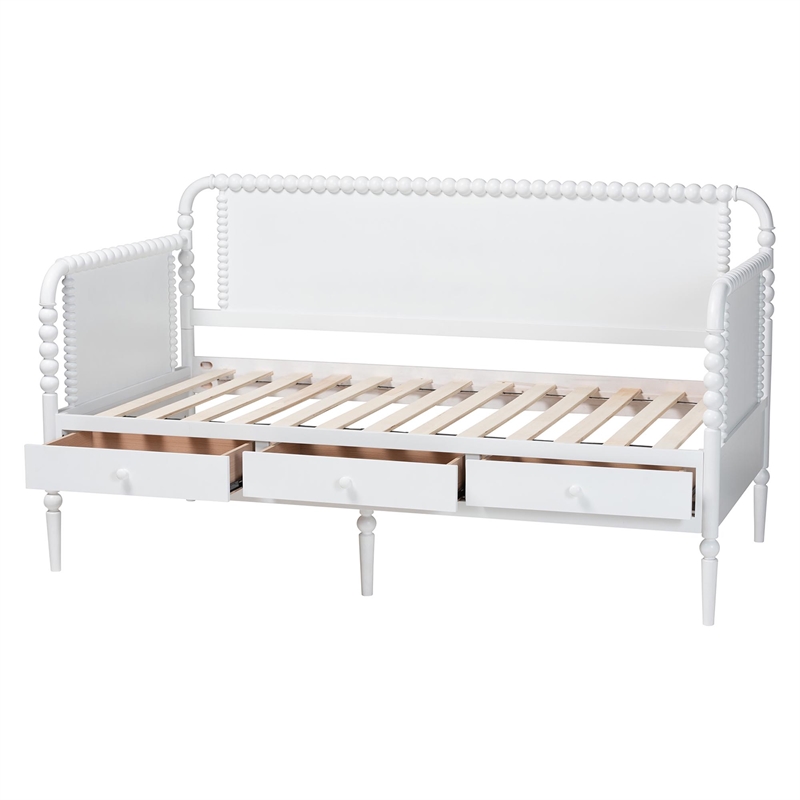 Baxton Studio Lucera 3-Drawer Daybed with Bobbin Frame Twin White