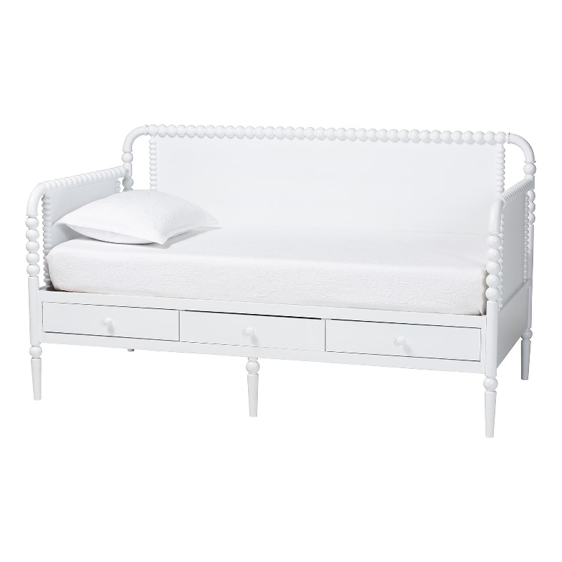 Baxton Studio Lucera 3-Drawer Daybed with Bobbin Frame Twin White