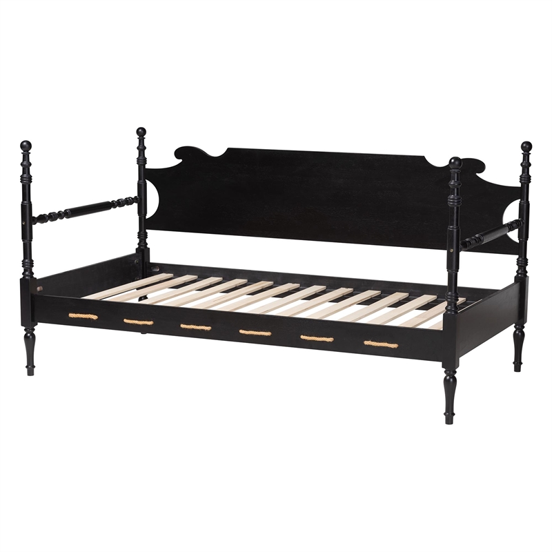 Baxton Studio Gaetano Wood Daybed with Turned Spindle Post Black Twin