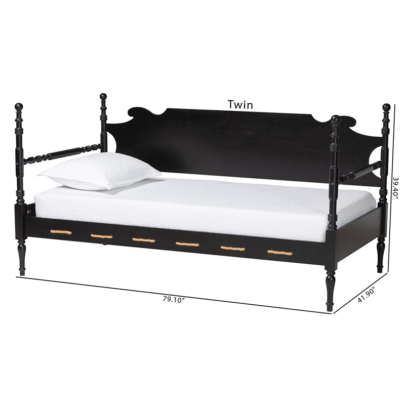 Baxton Studio Gaetano Wood Daybed with Turned Spindle Post Black Twin