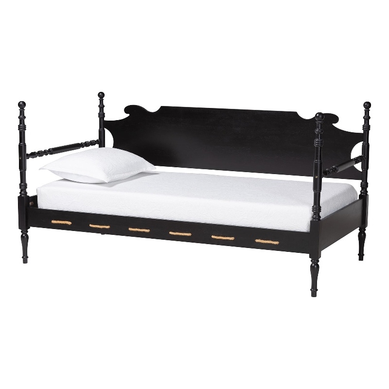 Baxton Studio Gaetano Wood Daybed with Turned Spindle Post Black Twin