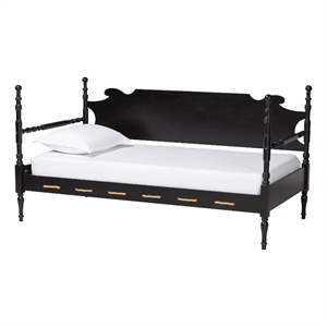 Baxton Studio Gaetano Wood Daybed with Turned Spindle Post Black Twin