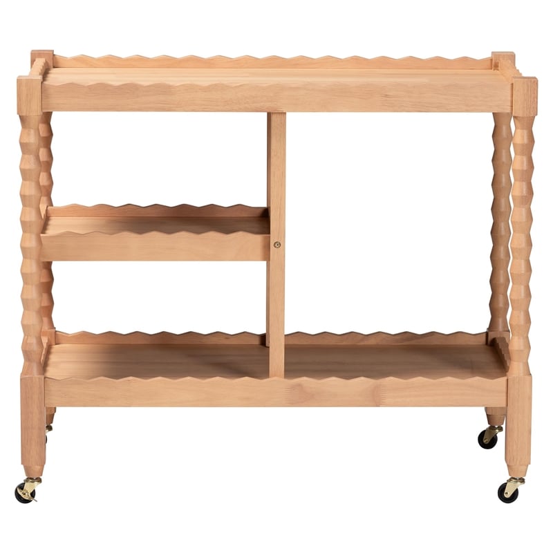 Baxton Studio Seamus 3-Tier Book Cart with Bobbin Frame Beech Brown