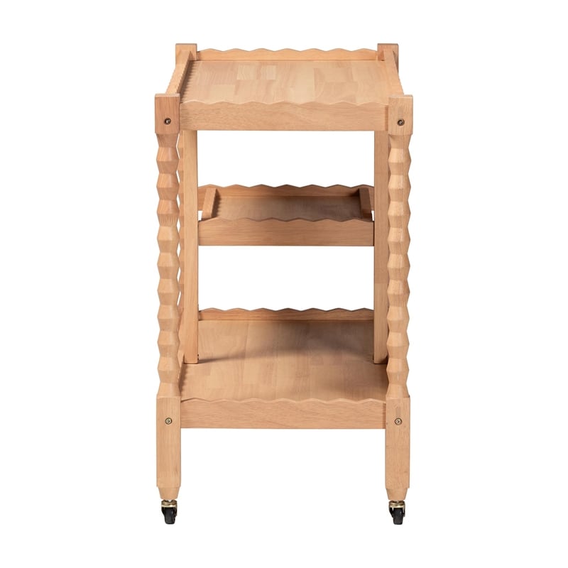 Baxton Studio Seamus 3-Tier Book Cart with Bobbin Frame Beech Brown