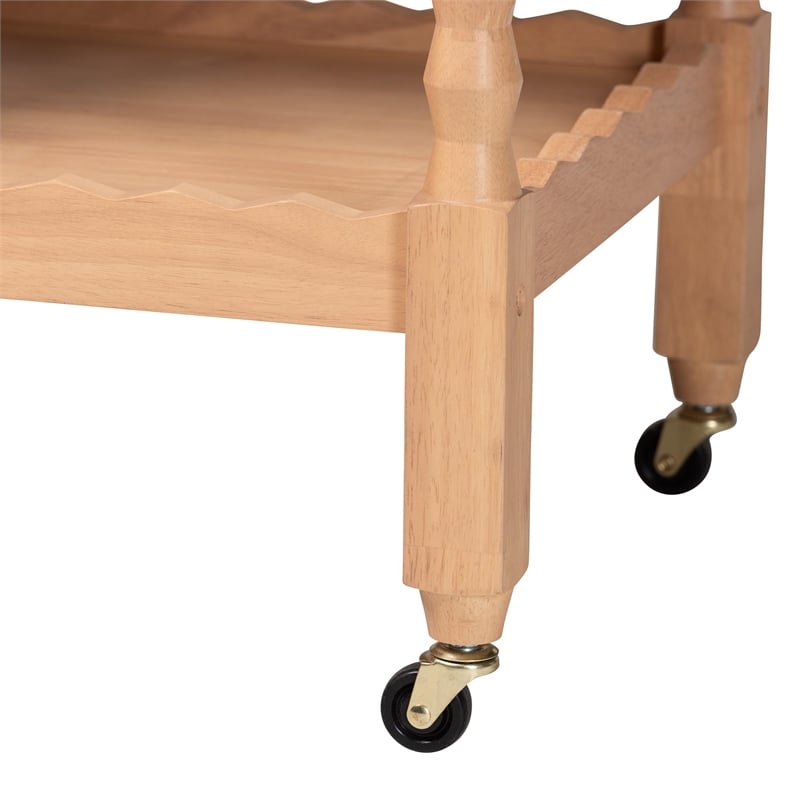 Baxton Studio Seamus 3-Tier Book Cart with Bobbin Frame Beech Brown