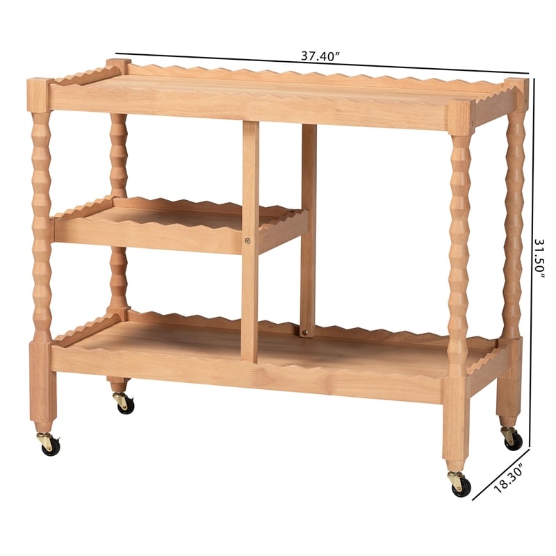 Baxton Studio Seamus 3-Tier Book Cart with Bobbin Frame Beech Brown