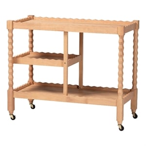 Baxton Studio Seamus 3-Tier Book Cart with Bobbin Frame Beech Brown