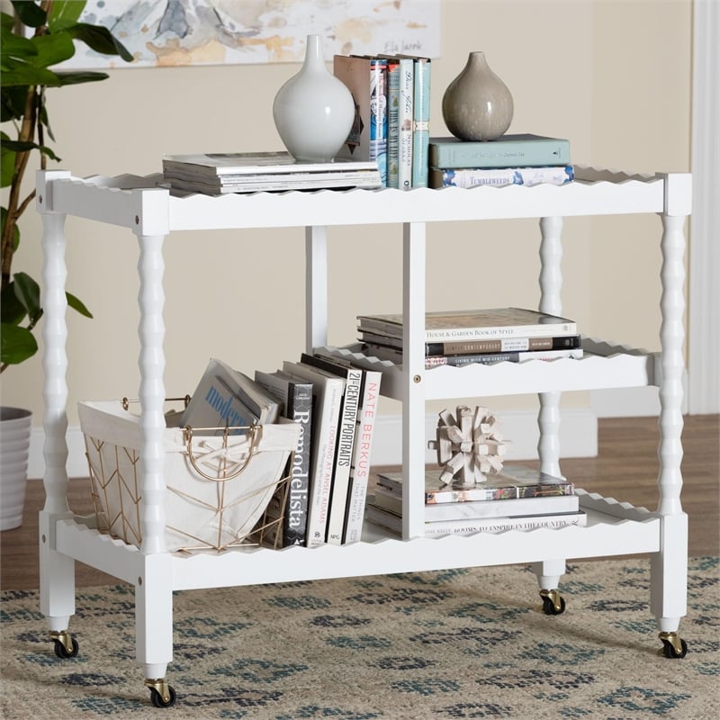 Baxton Studio Seamus 3-Tier Book Cart with Bobbin Frame White