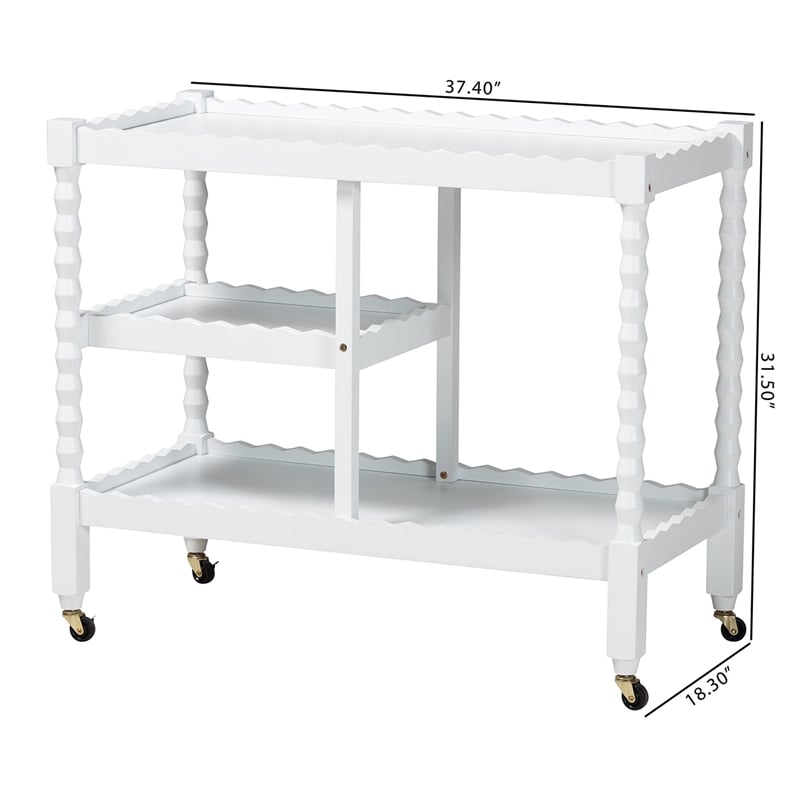 Baxton Studio Seamus 3-Tier Book Cart with Bobbin Frame White