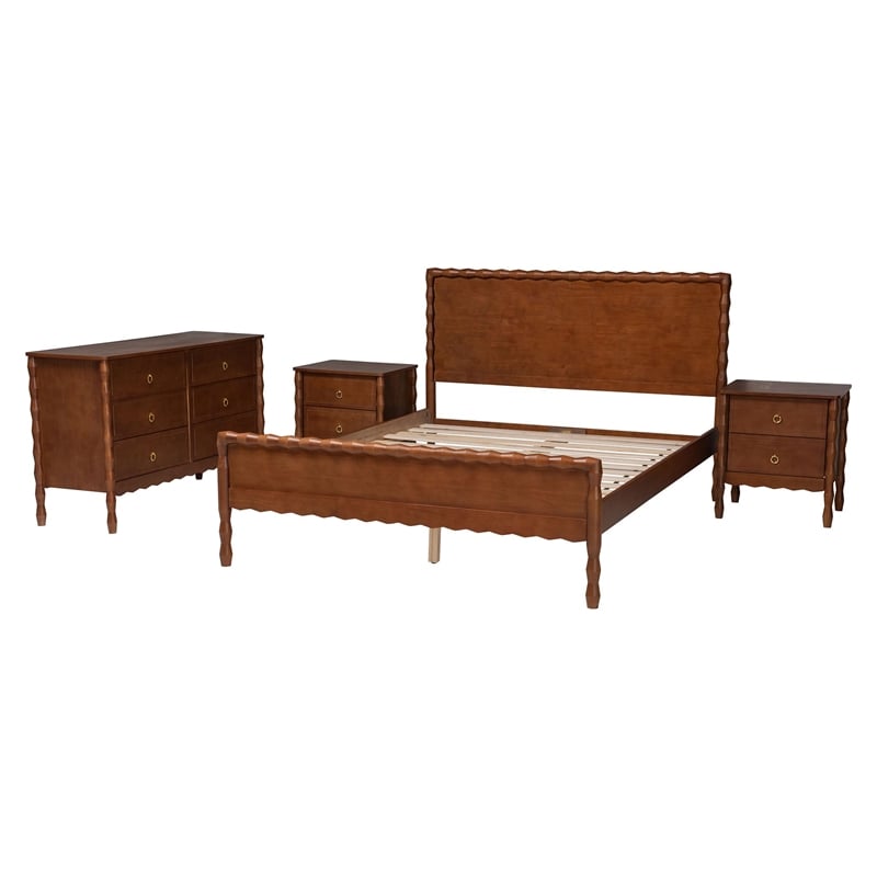 Baxton Studio Seamus 4-Piece Bedroom Set with 2 Nightstands Queen