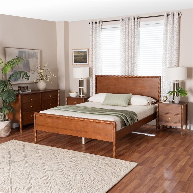 Baxton Studio Seamus 4-Piece Bedroom Set with 2 Nightstands Queen