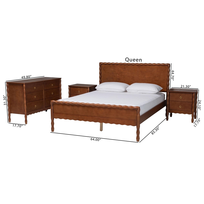 Baxton Studio Seamus 4-Piece Bedroom Set with 2 Nightstands Queen
