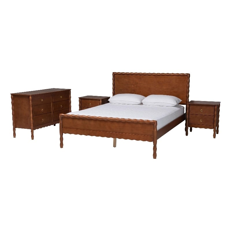 Baxton Studio Seamus 4-Piece Bedroom Set with 2 Nightstands Queen