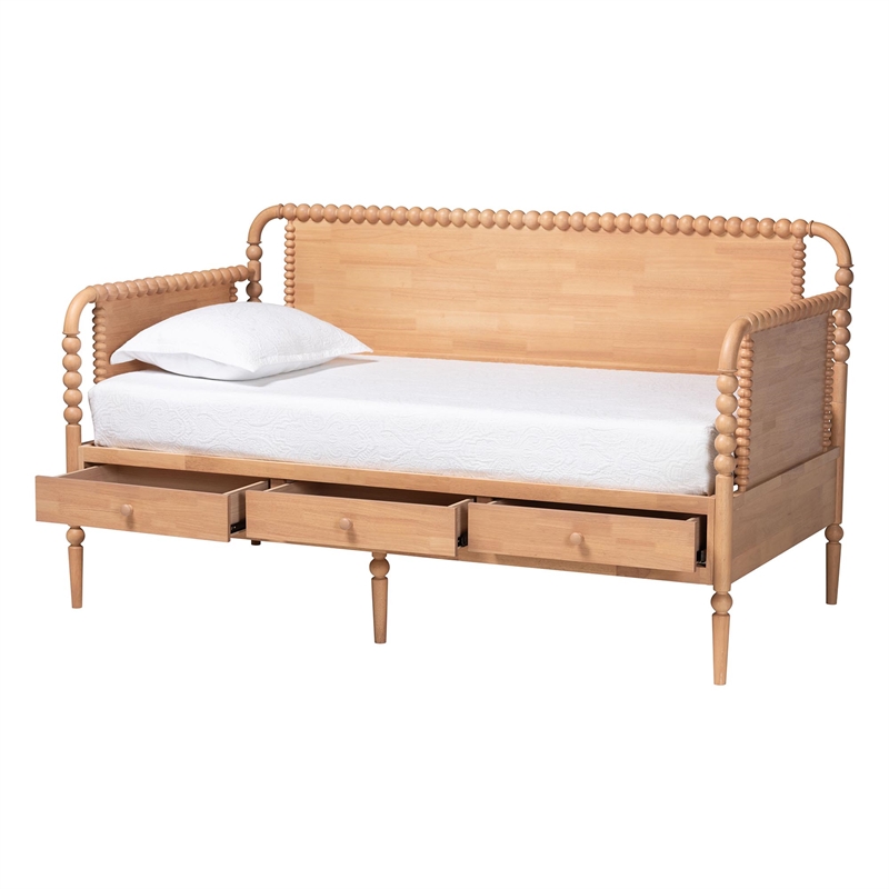 Baxton Studio Lucera 3-Drawer Daybed with Bobbin Frame Full Beech Brown