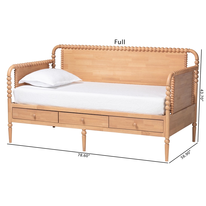 Baxton Studio Lucera 3-Drawer Daybed with Bobbin Frame Full Beech Brown