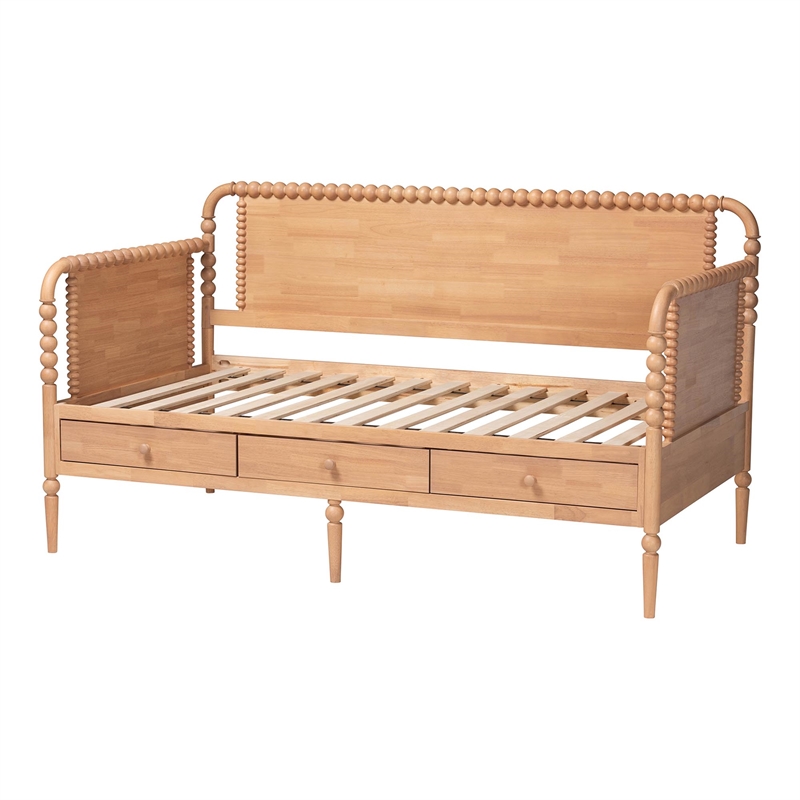 Baxton Studio Lucera 3-Drawer Daybed with Bobbin Frame Full Beech Brown