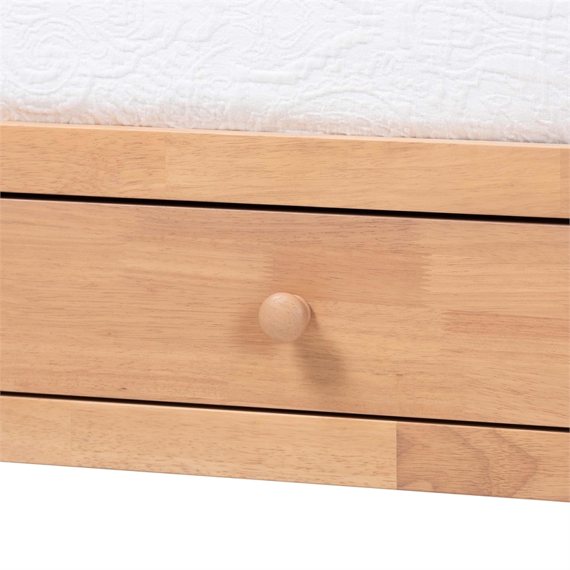 Baxton Studio Lucera 3-Drawer Daybed with Bobbin Frame Full Beech Brown
