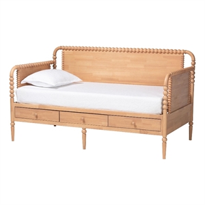 Baxton Studio Lucera 3-Drawer Daybed with Bobbin Frame Full Beech Brown