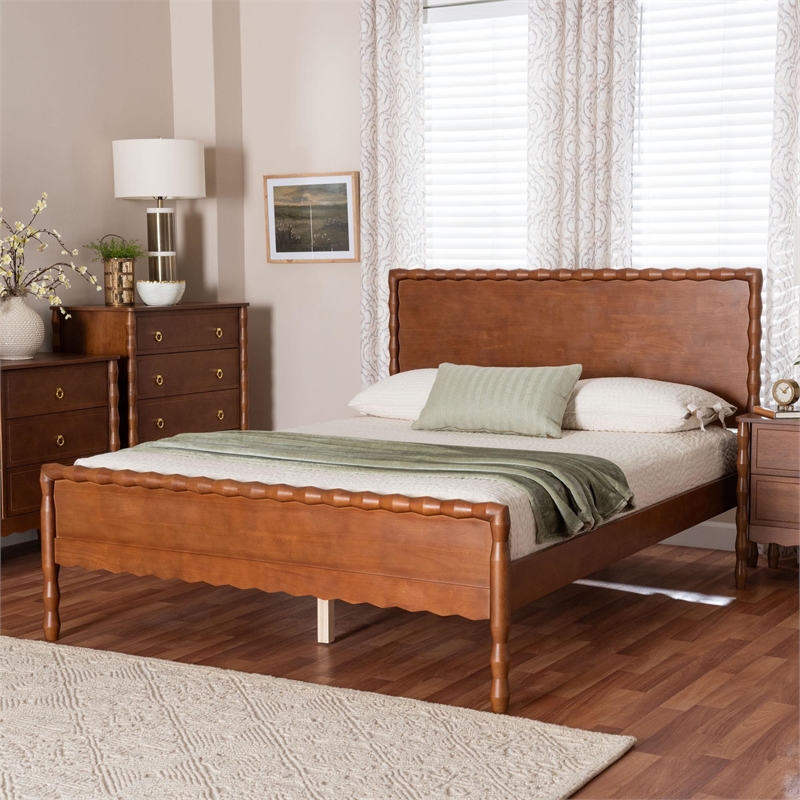 Baxton Studio Seamus Platform Bed with Carved Bobbin Frame Queen