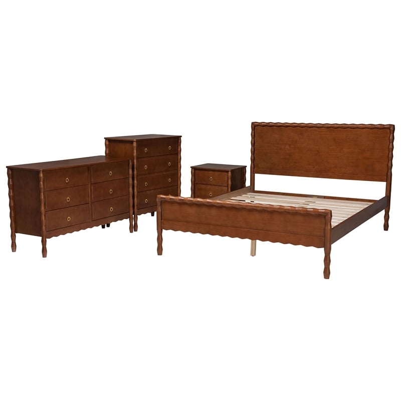 Baxton Studio Seamus 4-Piece Bedroom Set with 1 Nightstand Queen
