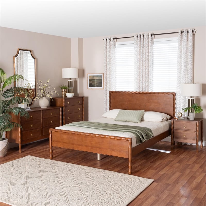 Baxton Studio Seamus 4-Piece Bedroom Set with 1 Nightstand Queen