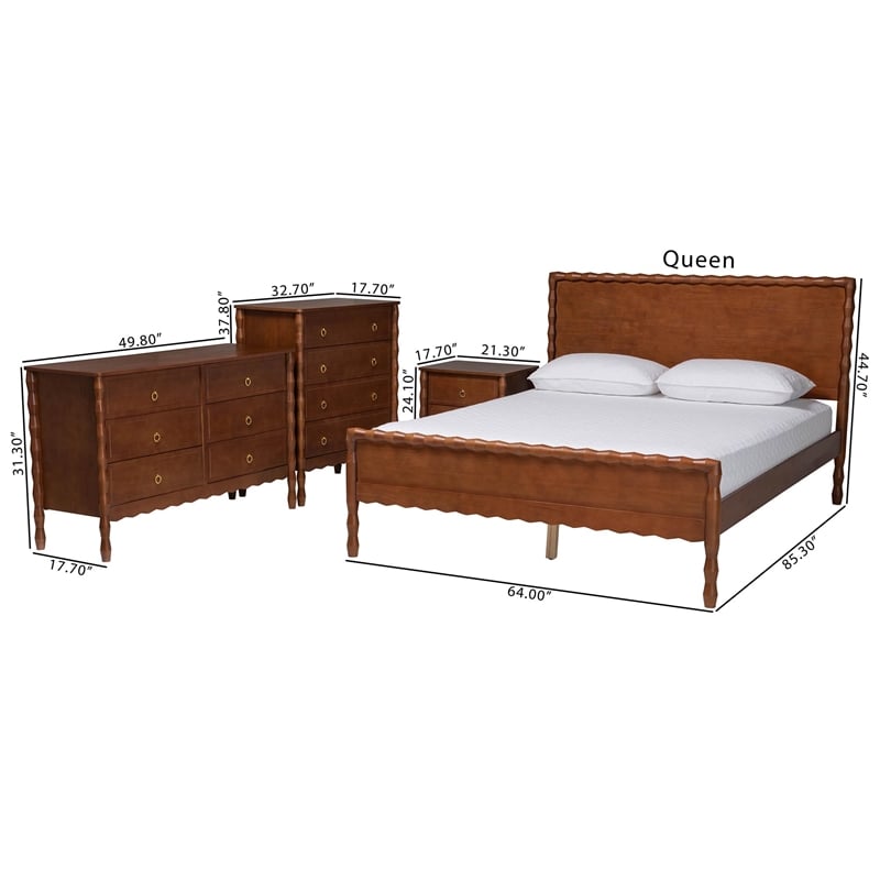 Baxton Studio Seamus 4-Piece Bedroom Set with 1 Nightstand Queen