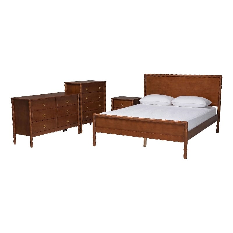 Baxton Studio Seamus 4-Piece Bedroom Set with 1 Nightstand Queen