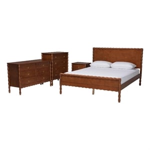 Baxton Studio Seamus 4-Piece Bedroom Set with 1 Nightstand Queen