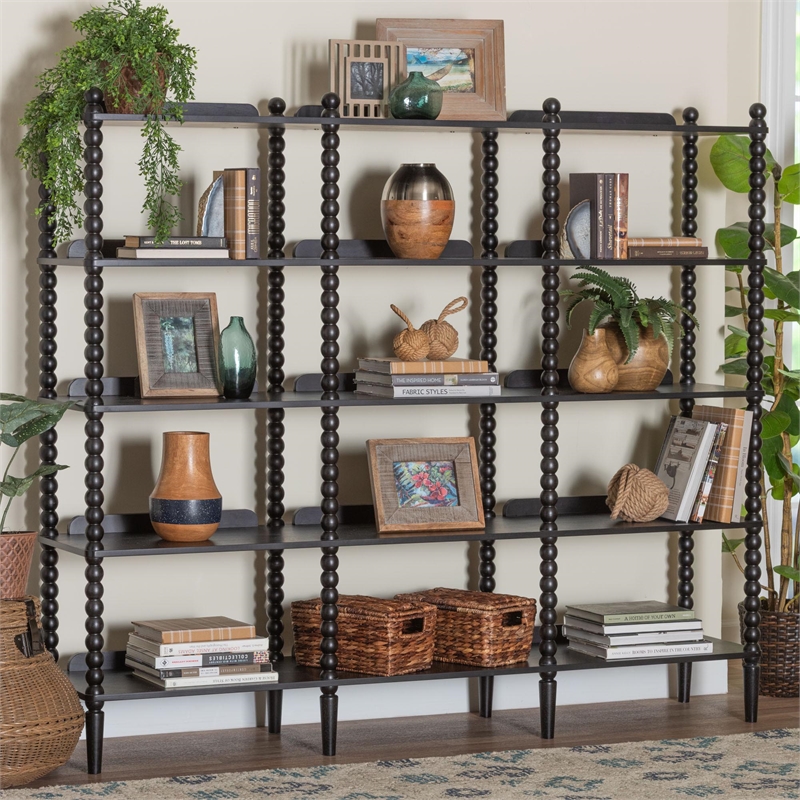 Baxton Studio Lucera Bobbin 5-Tier Display Shelf Black